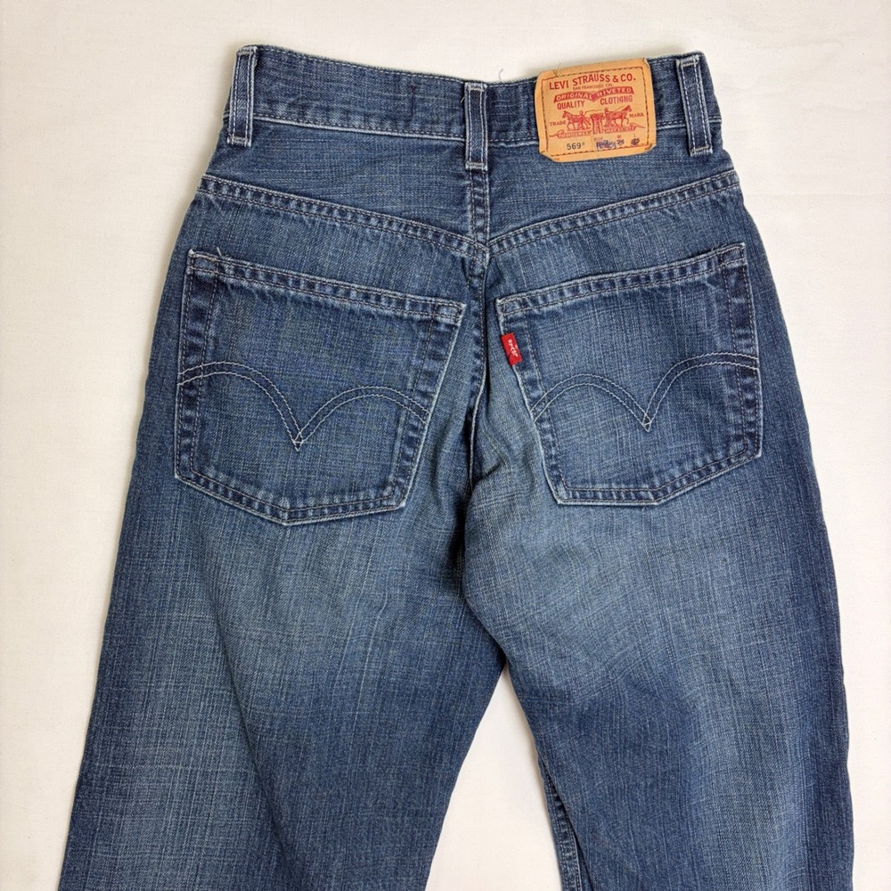 Levis 569 Loose Straight Kids Jeans Blue Denim 10 Slim 23x25 Medium Wash Relaxed - Picture 11 of 11
